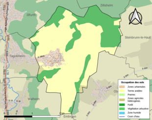 Carte en couleurs présentant l'occupation des sols.