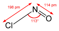 Skeletal formula of nitrosyl chloride with measurements