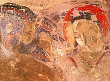 A detail of the earliest known oil paintings in the world (circa. 650 AD) located in Bamiyan, Afghanistan.