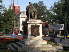 Sculpture of Rosetti, in the centre of the eponymous square