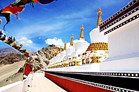 Photograph of the 9 stupas at Thiksey Gompa. Location - Thiksey (Leh District), Jammu & Kashmir, India Author: Mufaddal Abdul Hussain