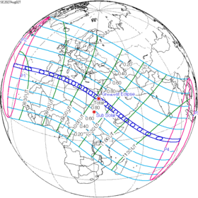 Carte de l'éclipse générale.