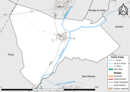 Carte en couleur présentant le réseau hydrographique de la commune