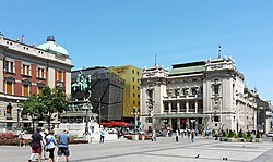 Republic Square with the statue of Prince Mihailo