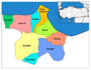 Mapa dos distritos da província de Sinope