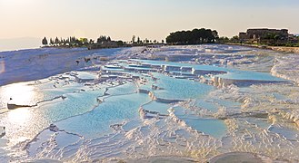 Aegean Region: Pamukkale in Denizli Province has snow-white color from travertine buildup.[310]