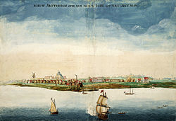 Johannes Vingboonsin maalaus Uudesta Amsterdamista vuodelta 1664.