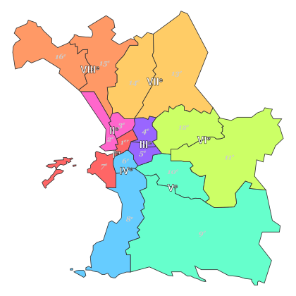 Marseille (16 arrondissements, 8 secteurs).