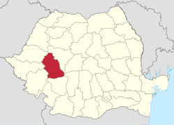 Administrative map of Romania with Hunedoara county highlighted