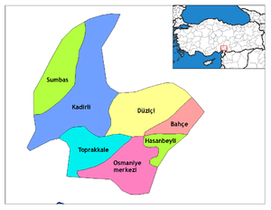 Mapa dos distritos da província de Osmaniye