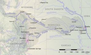 Omaha en mapa del río Platte