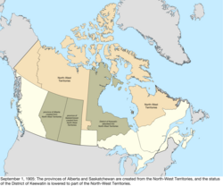 Map of the change to Canada on September 1, 1905