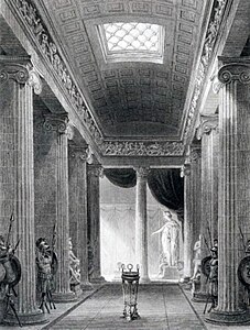 Ancient Greek Ionic columns in the Temple of Apollo at Bassae, Bassae, Greece, illustration by Charles Robert Cockerell, unknown architect, c.429-400 BC[18]