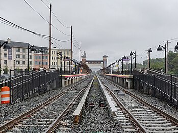 Both tracks as seen from the Straight Path grade crossing in September 2018.