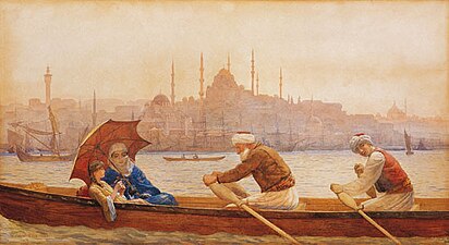 Excursion on the Golden Horn. Painting by Tristam (Tristram) James Ellis, 1888.