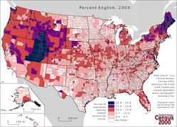 Percentages by county in the 2000 census. Dark blue and purple colours indicate a higher percentage.