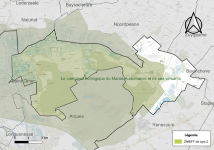 Carte de la ZNIEFF de type 2 sur la commune.