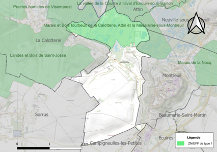 Carte de la ZNIEFF de type 1 sur la commune.