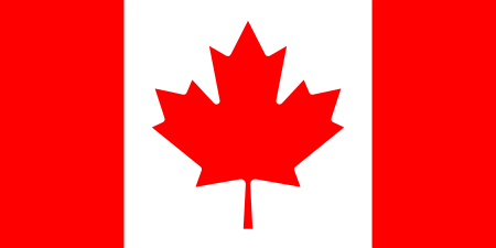 The maple leaf flag of Canada, adopted in 1965. The red color comes from the Saint George's Cross of England.