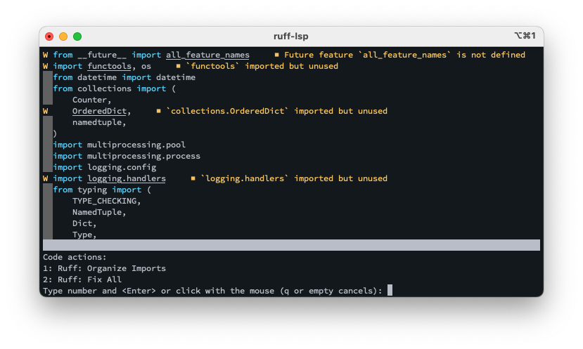 Code Actions available in Neovim