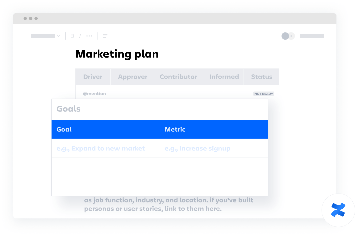 Plantilla de plan de marketing de Confluence