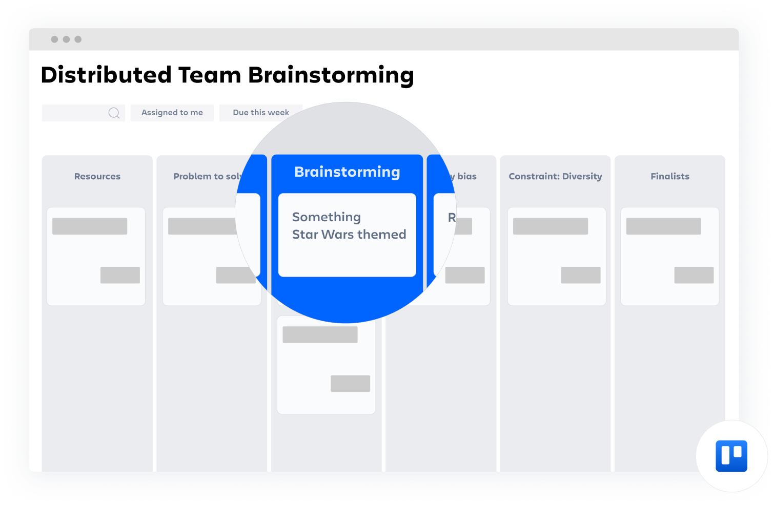 Plantilla de lluvia de ideas para equipos distribuidos de Confluence