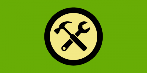 green background with crossed hammer and wrench in black 