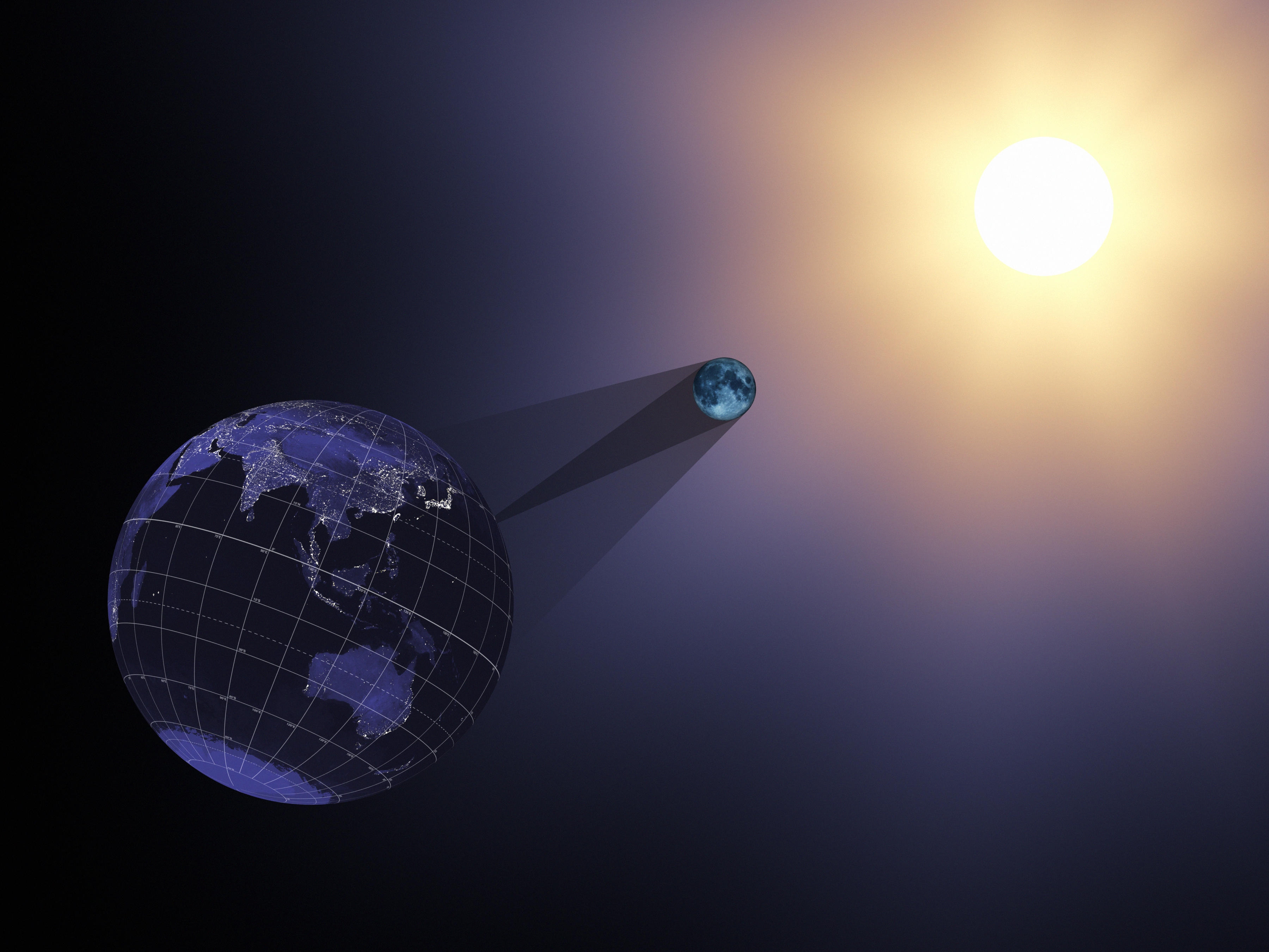 Animation showing the positions of the Sun, Earth and Moon during the total solar eclipse on Aug. 21, 2017.