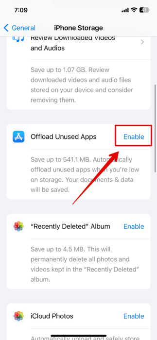 Enable Offload Unused Apps