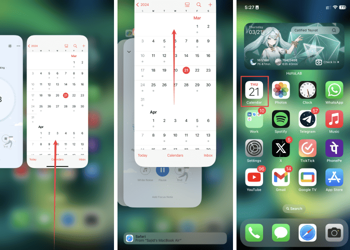 Closing iCloud Calendar on iPhone