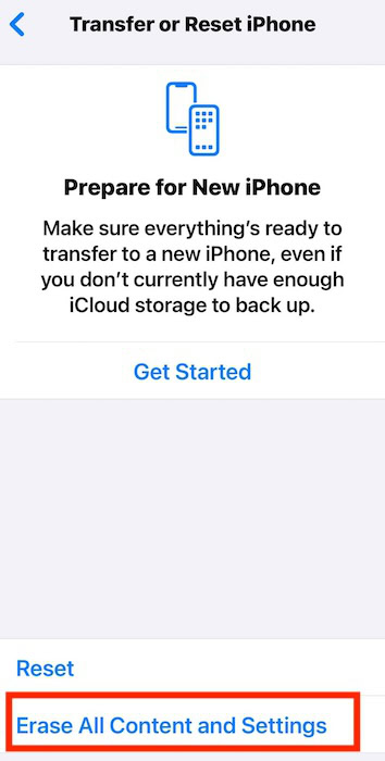 Clicking Erase All Content and Settings on iPhone