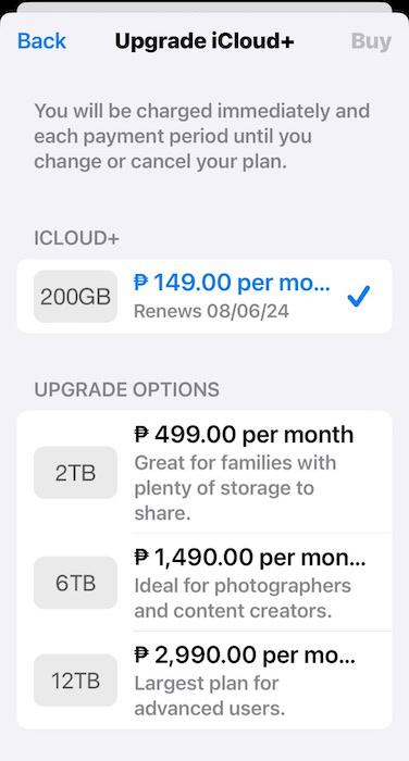 Buying an iCloud+ Plan