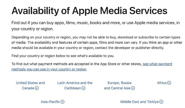 Available services in Apple Media locations