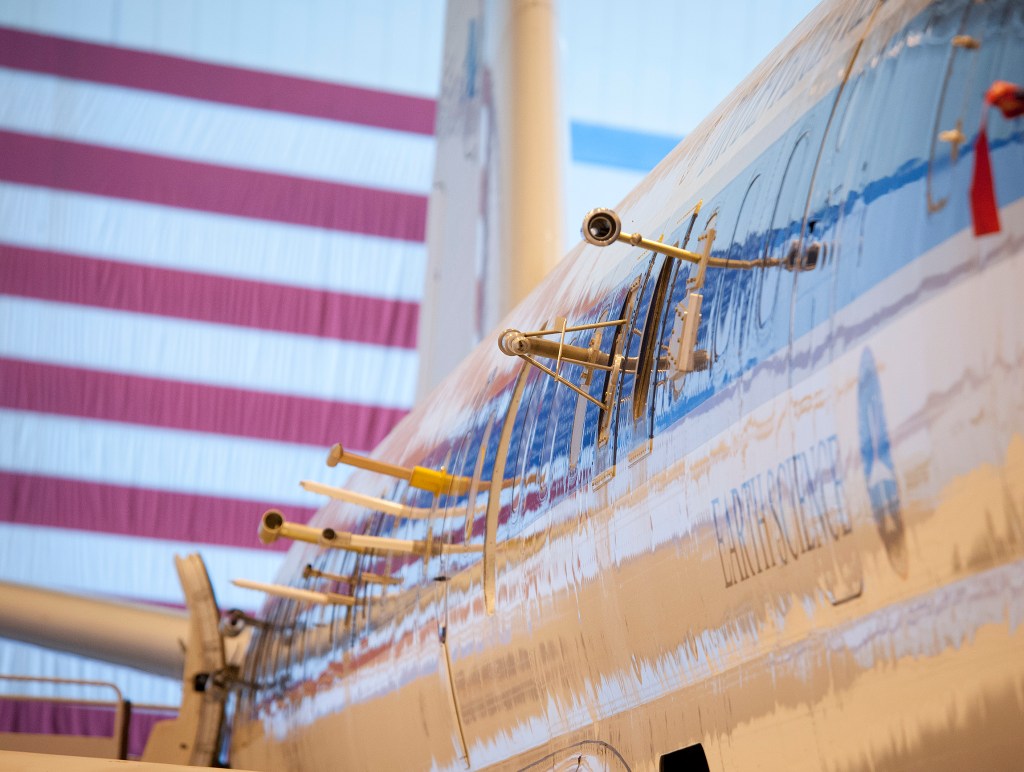 Atmospheric probes installed along the fuselage of NASA's DC-8.