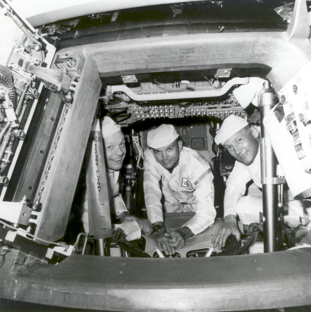 Apollo 11 Crew conduct checks in the command module