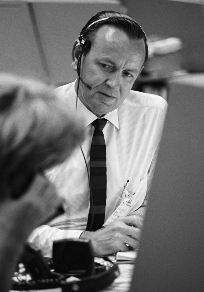 Chris Kraft in the Mission Control Center during the Gemini IV mission. Lifting off from Cape Kennedy (now Cape Canaveral), Gemini 4 was the first flight to be monitored by the Mission Control Center at the new Manned Spacecraft Center (MSC) in Houston. The 1,620-acre MSC complex, renamed in 1973 as the Johnson Space Center in honor of the late U.S. president Lyndon B. Johnson, became the primary flight control center for all subsequent U.S. manned space missions from Project Gemini forward. (3 June 1965)