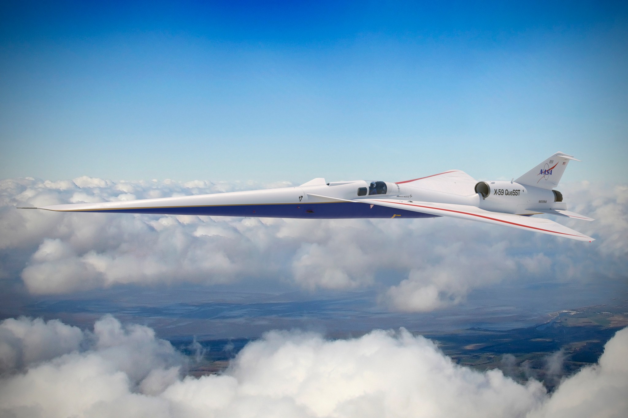 Picture of F-15C Eagle above the clouds with blue sky on the horizon