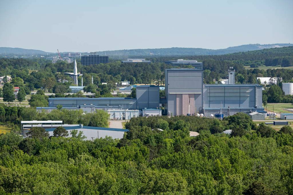 Marshall Space Flight Center, view of campus from atop test stand building