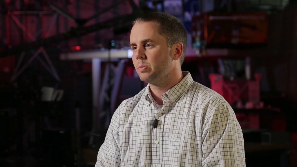 A researcher sits for an interview for a video that details how NASA is protecting astronauts from space radiation.