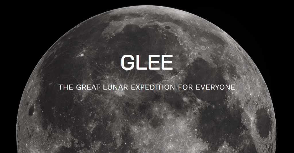 An image of the moon with the words GLEE The Great Lunar Expedition for Everyone