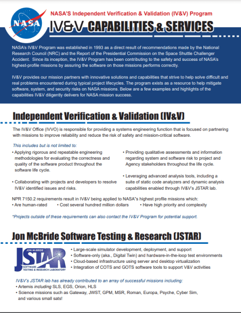 IV&V Capabilities and Services Handout