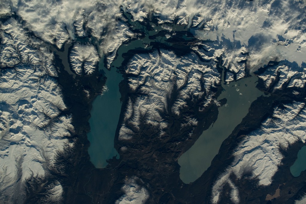 iss071e675047 (Sept. 17, 2024) -- Lakes Argentino (left) and Viedma (right) were photographed by NASA astronaut Don Pettit as the International Space Station orbited 271 miles above.