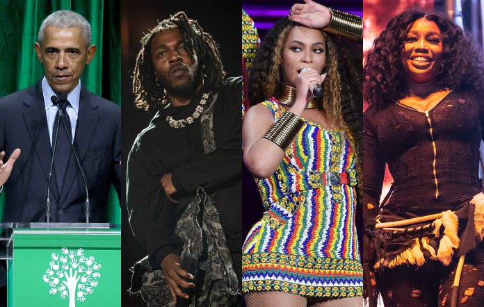 Barack Obama (Dia Dipasupil via Getty Images) + Kendrick Lamar (Jason Koerner via Getty Images) + Beyoncé (Kevin Mazur via Getty Images) + SZA (Erika Goldring via WireImage)