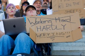 SUT-L-Remote-Work-008 Fans work on their laptops during the San Diego Padres game against the Cincinnati Reds at Petco Park on Wednesday, June 10, 2026 in San Diego, California. (Meg McLaughlin / The San Diego Union-Tribune)
