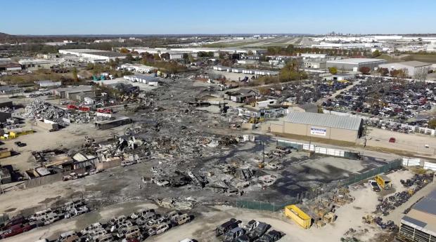 Louisville_UPS_Plane_Crash_83437-1 FILE – This photo provided by the National Transportation Safety Board shows UPS plane crash scene on Nov. 6, 2025 in Louisville, Ky. (NTSB via AP,File)