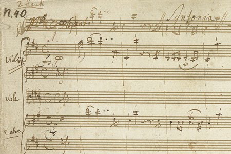 Music manuscript detail showing musical notes and N90 wirtten in top left corner.